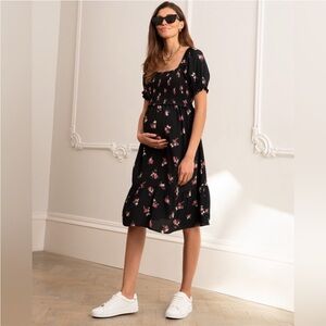 Seraphine Black Floral Maternity Midi Dress Size 6